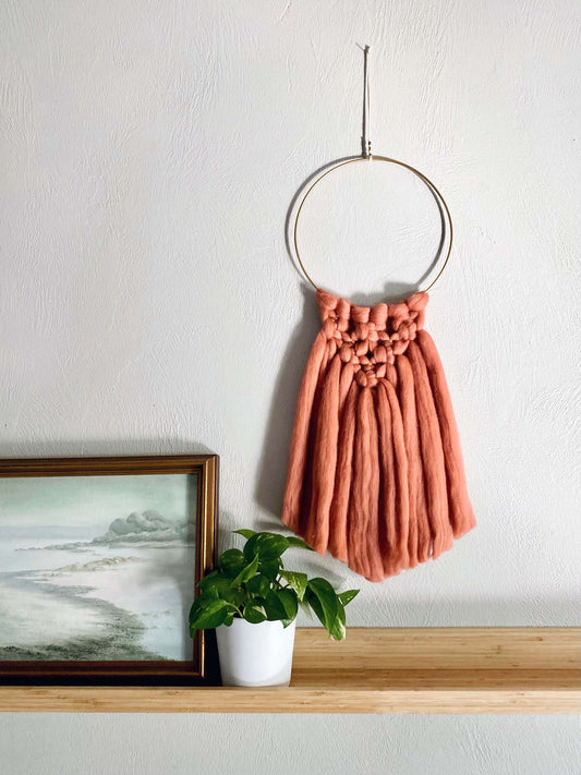 Modern Fiber Art Wall Hanging on Hoop