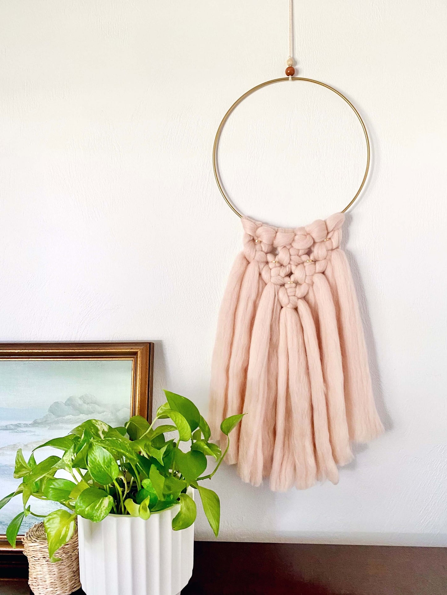 Modern Fiber Art Wall Hanging on Hoop