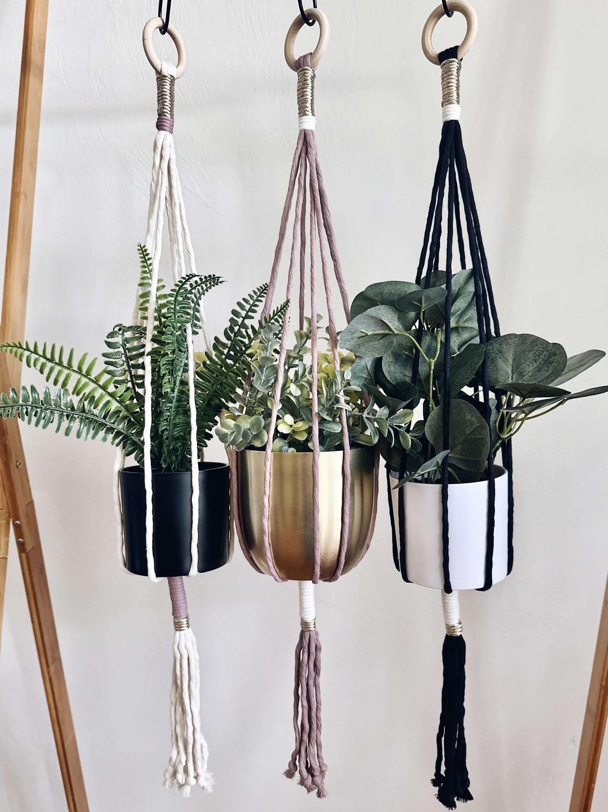 grey macrame plant hanger Cassidy Metallic Macrame Plant Hanger