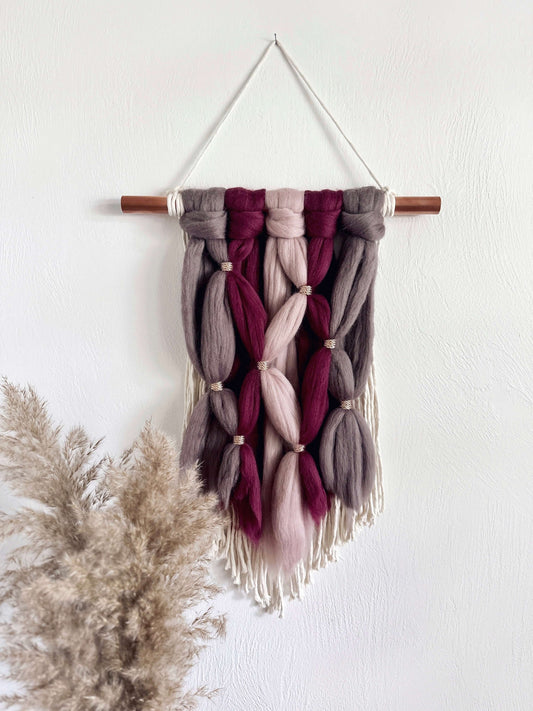 Merino and Macrame Wall Hanging in Amethyst