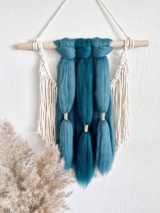 Merino and Macrame Wall Hanging in Teal
