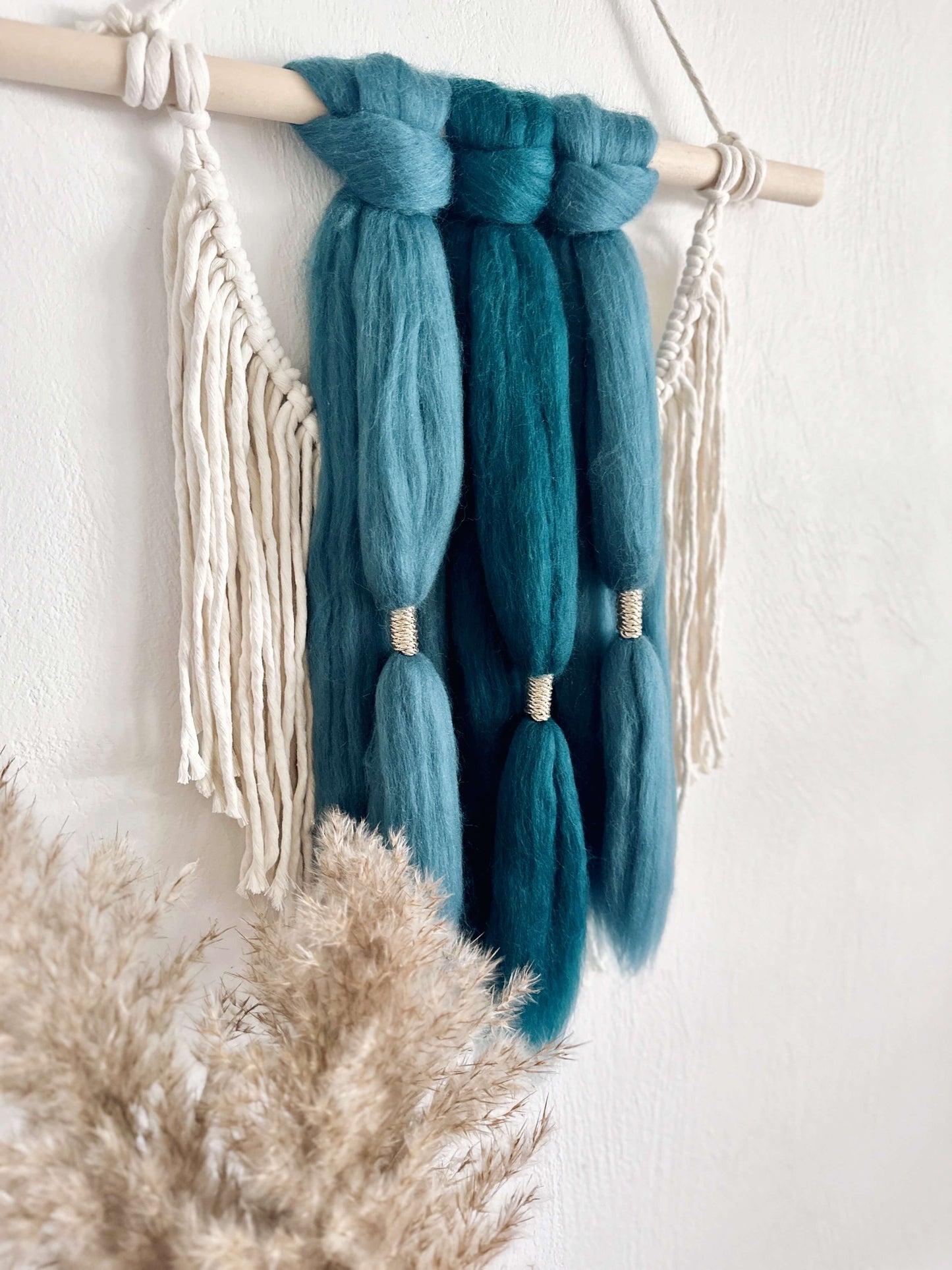 Merino and Macrame Wall Hanging in Teal