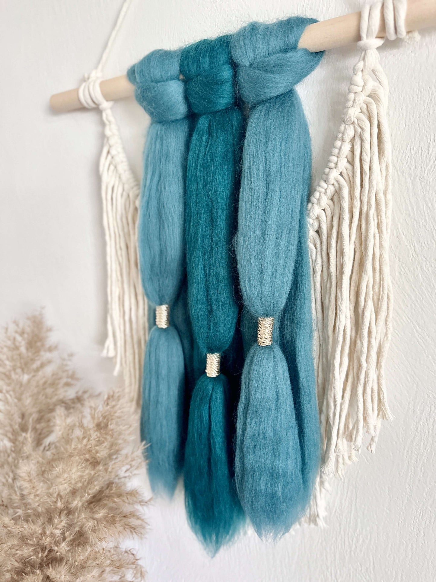 Merino and Macrame Wall Hanging in Teal