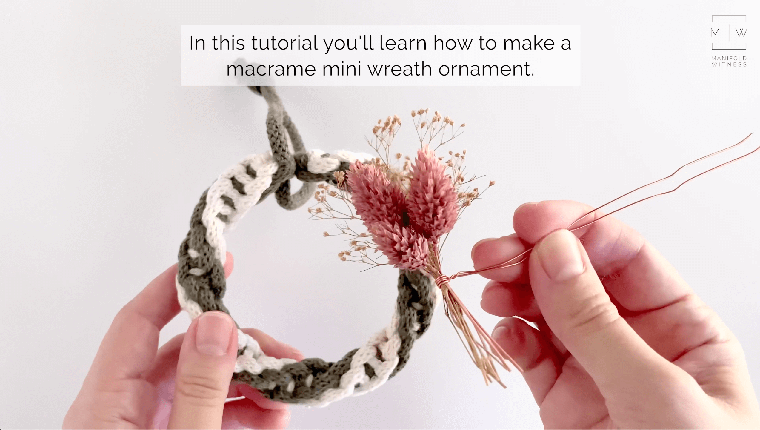Load video: Step-by-step tutorial for making a macrame mini wreath ornament