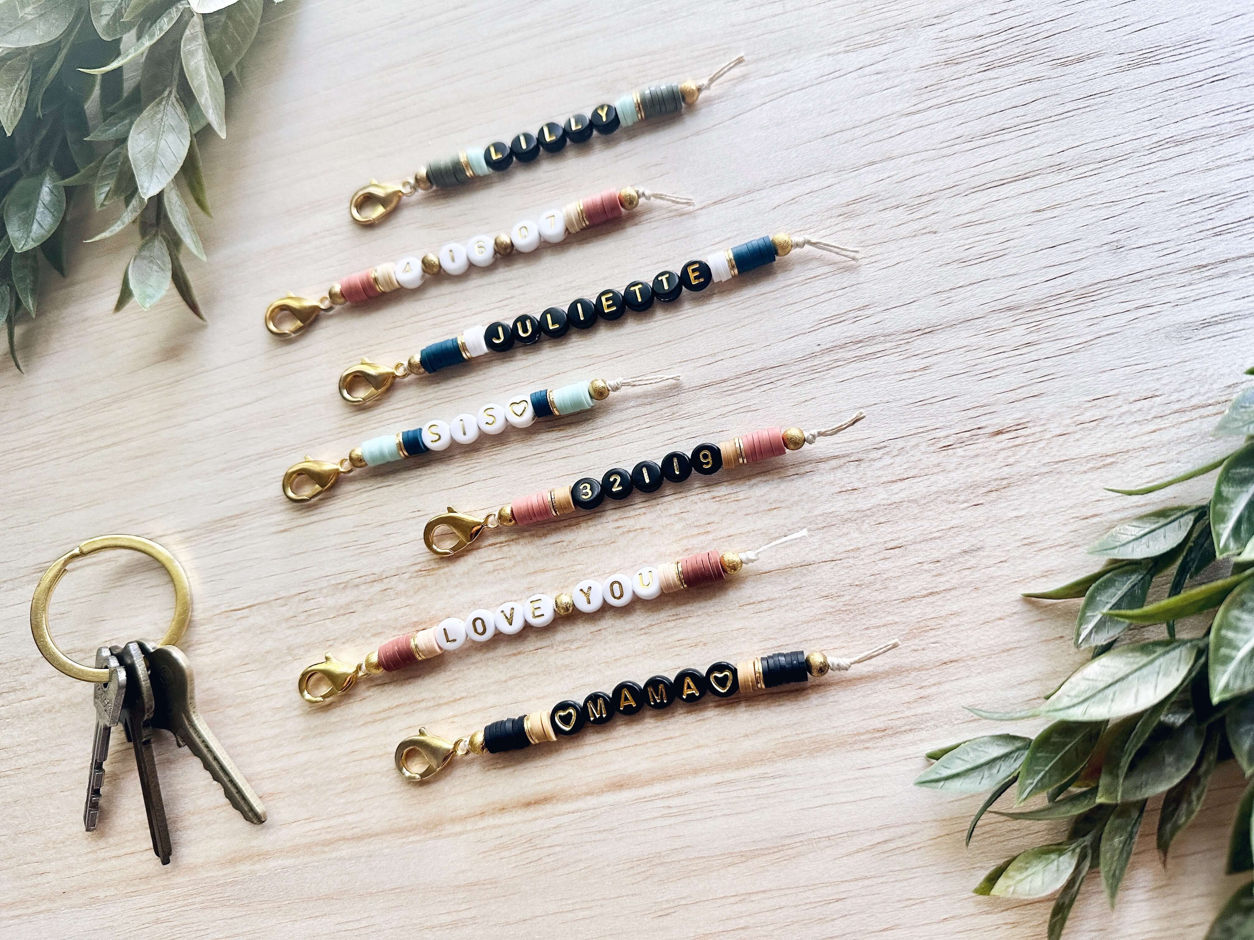 Name hot sale beads keychain