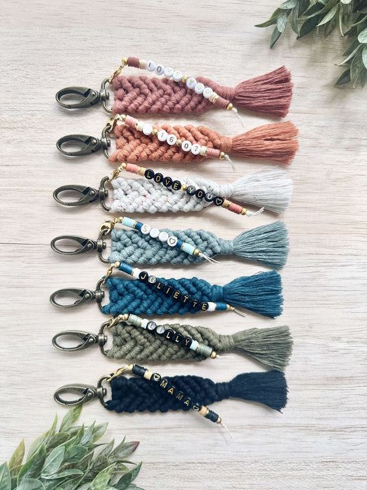 Personalized Macrame Keychain with Name Charm | Parker Set