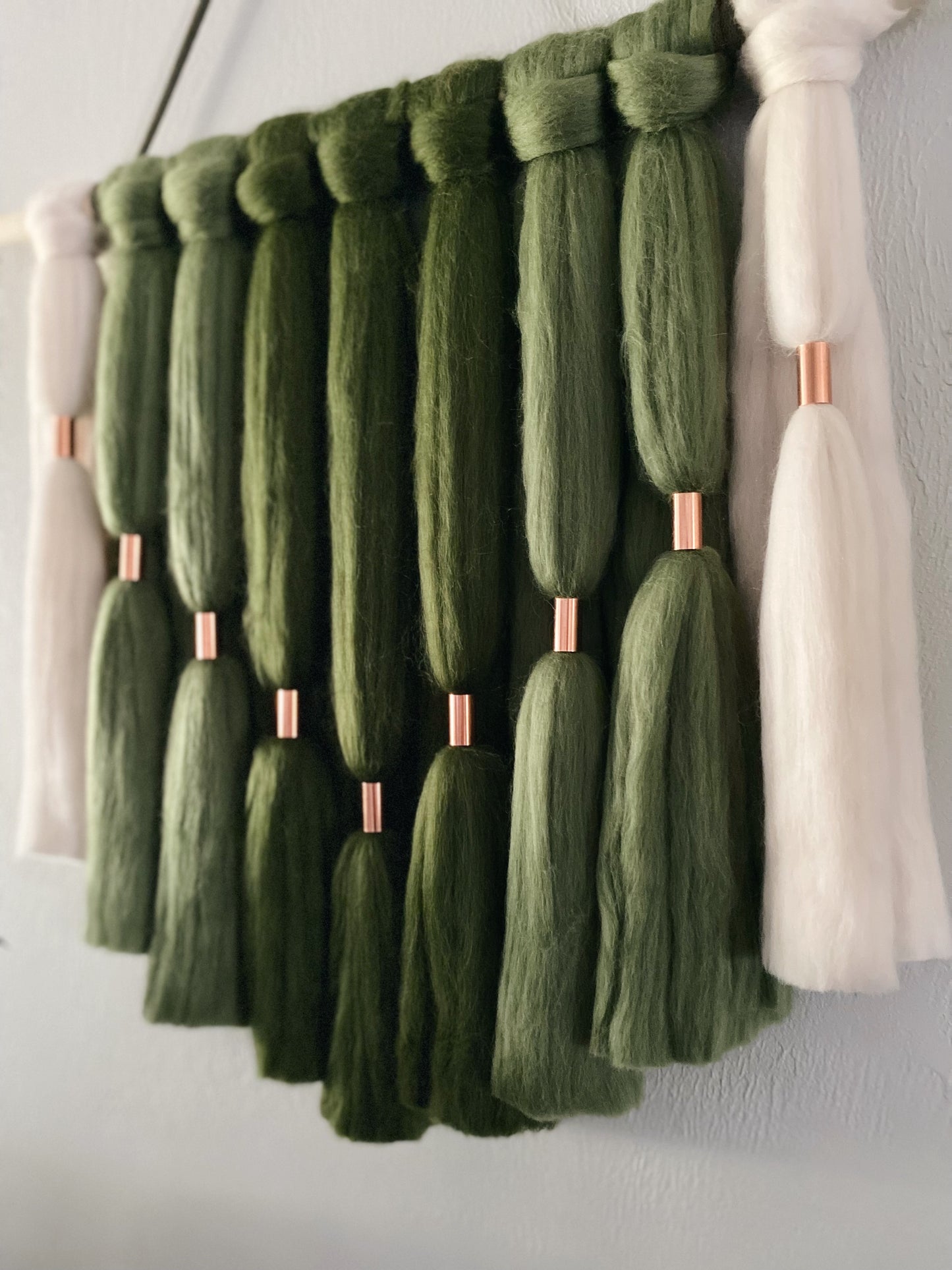 Fiber Art Wall Hanging in Forest Green Ombre